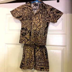 FAVANT Hawaiian Outfit, toddler 1-2 brown shirt shorts safari look animal Hawaii